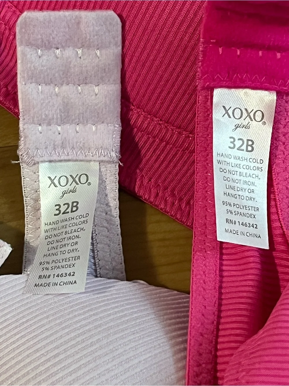 XOXO Girls 2-Pack Ribbed Bras Pink & Lavender NWT 32B